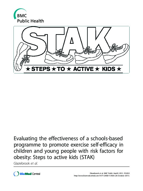 Evaluating the effectiveness of a schools-based programme to promote exercise self-efficacy in children and young people with risk factors for obesity: Steps to active kids (STAK) Thumbnail