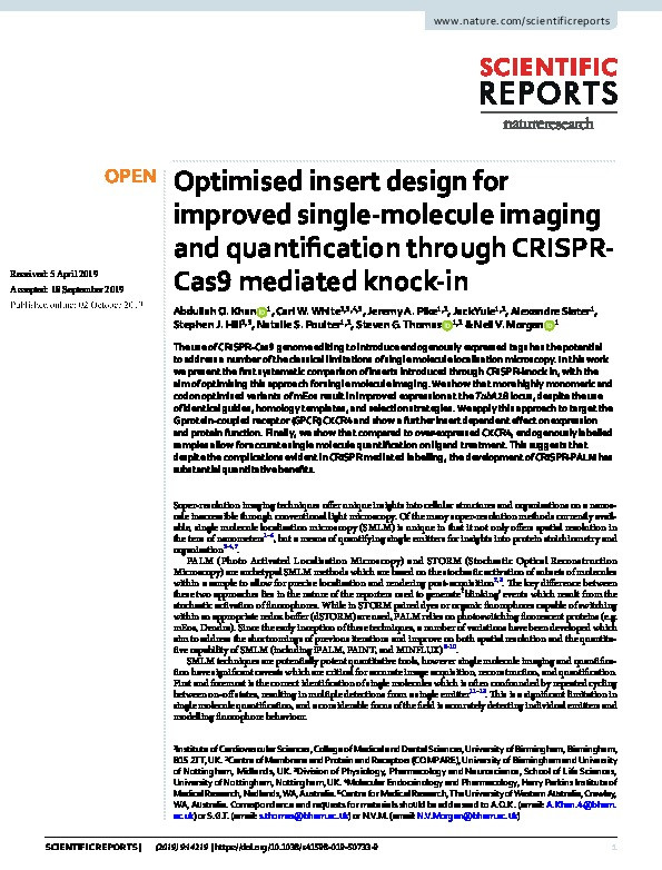 Optimised insert design for improved single-molecule imaging and quantification through CRISPR-Cas9 mediated knock-in Thumbnail