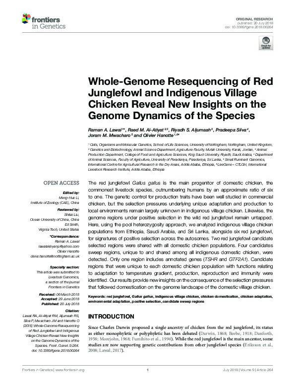 Whole-Genome Resequencing of Red Junglefowl and Indigenous Village Chicken Reveal New Insights on the Genome Dynamics of the Species Thumbnail