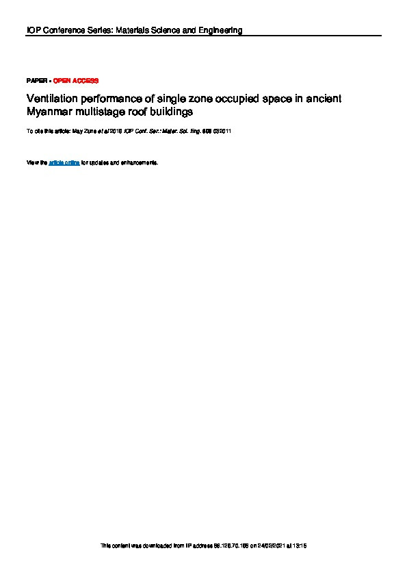 Ventilation performance of single zone occupied space in ancient Myanmar multistage roof buildings Thumbnail