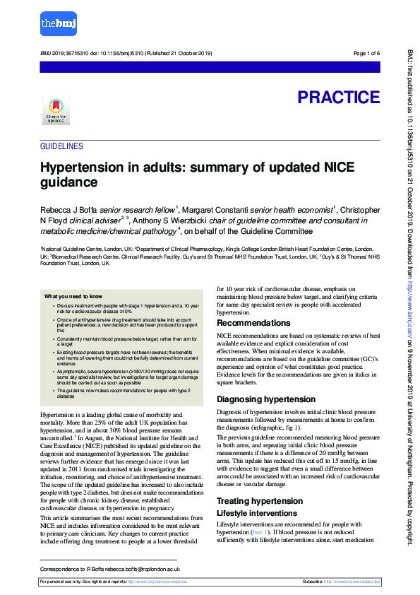 Hypertension in adults: summary of updated NICE guidance Thumbnail