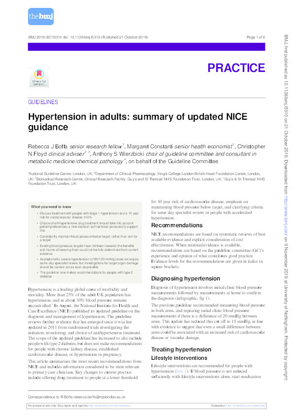 Hypertension in adults: summary of updated NICE guidance Thumbnail