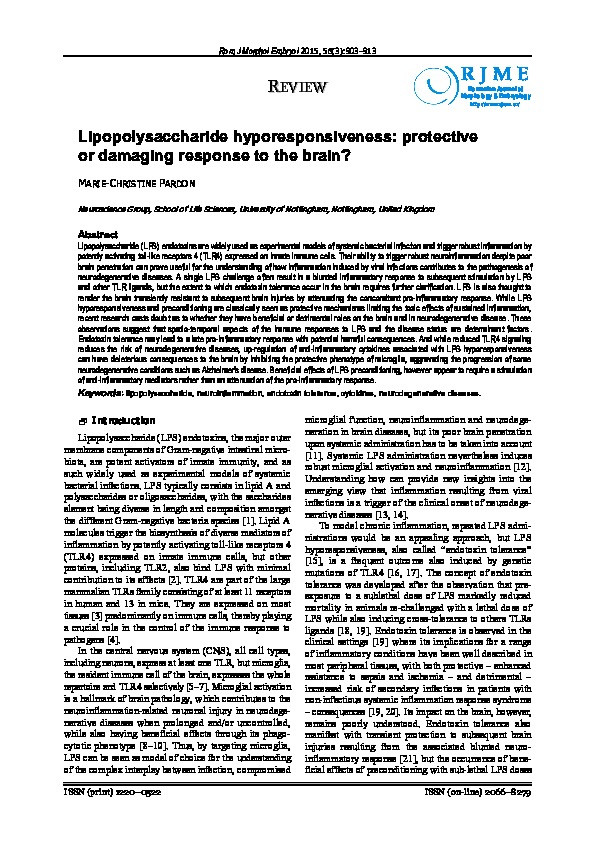 Lipopolysaccharide hyporesponsiveness: Protective or damaging response to the brain? Thumbnail