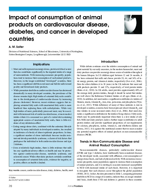 Impact of consumption of animal products on cardiovascular disease, diabetes, and cancer in developed countries Thumbnail