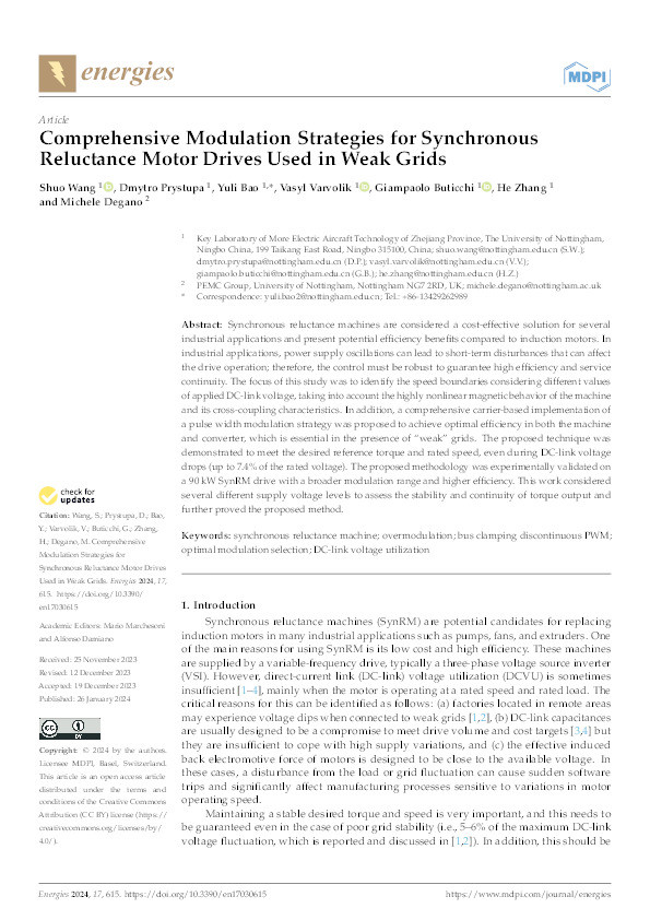 Comprehensive Modulation Strategies for Synchronous Reluctance Motor Drives Used in Weak Grids Thumbnail