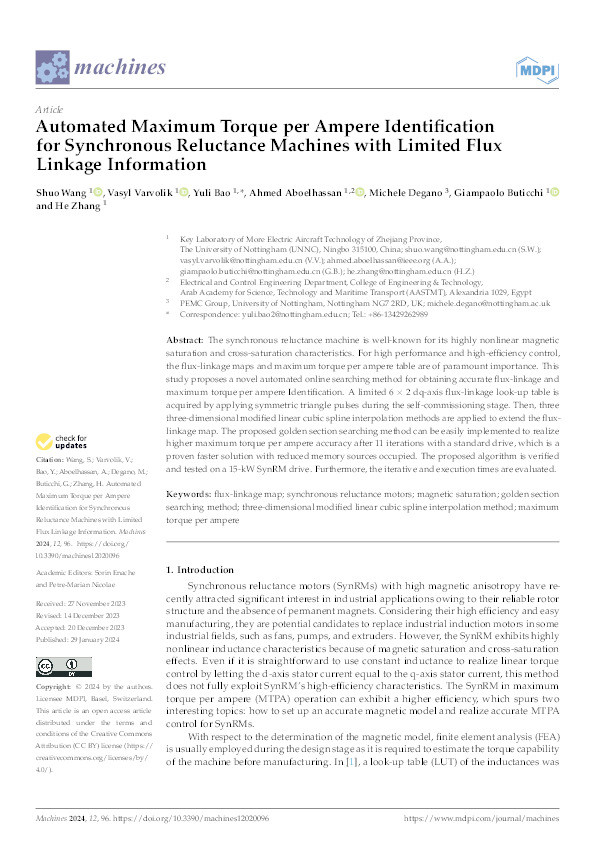 Automated Maximum Torque per Ampere Identification for Synchronous Reluctance Machines with Limited Flux Linkage Information Thumbnail