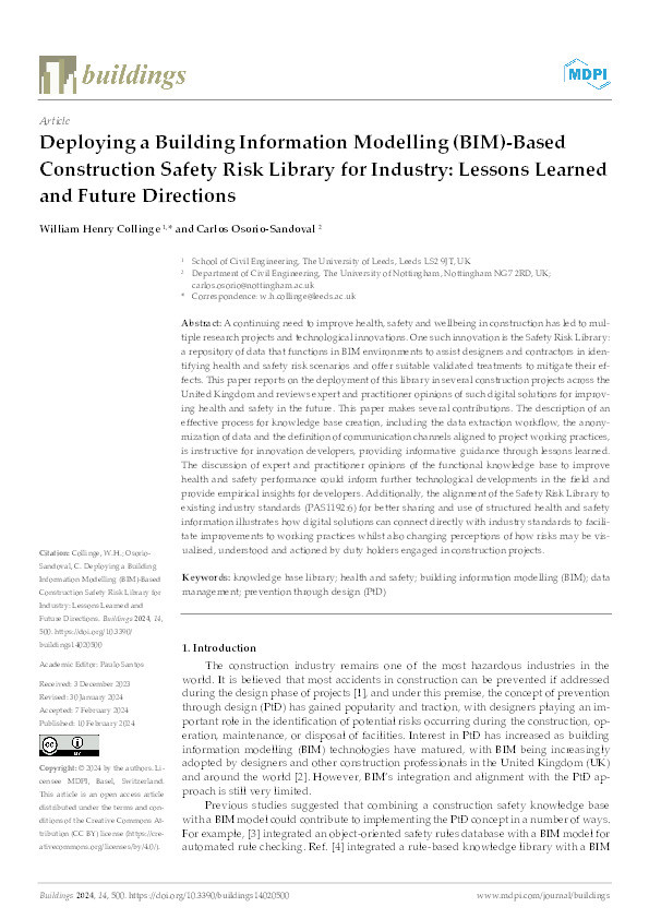 Deploying a Building Information Modelling (BIM)-Based Construction Safety Risk Library for Industry: Lessons Learned and Future Directions Thumbnail