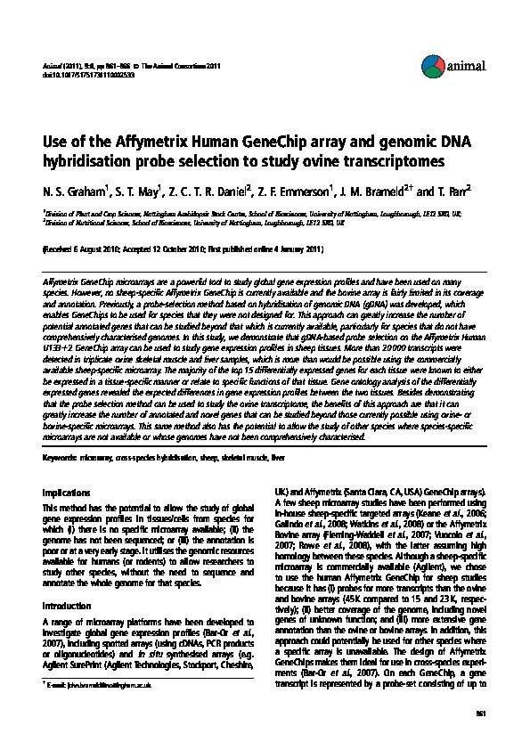 Use of the Affymetrix human GeneChip array and genomic DNA hybridisation probe selection to study ovine transcriptomes Thumbnail