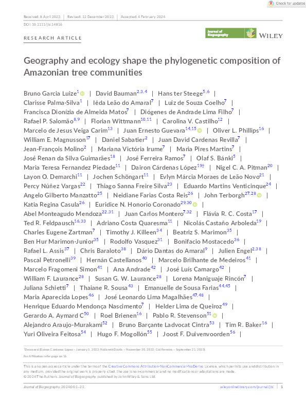 Geography and ecology shape the phylogenetic composition of Amazonian tree communities Thumbnail