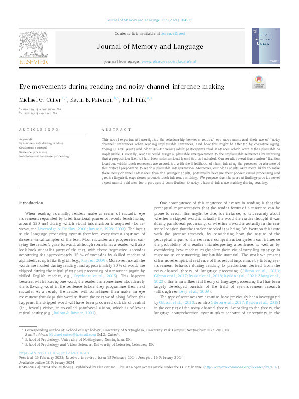 Eye-movements during reading and noisy-channel inference making Thumbnail