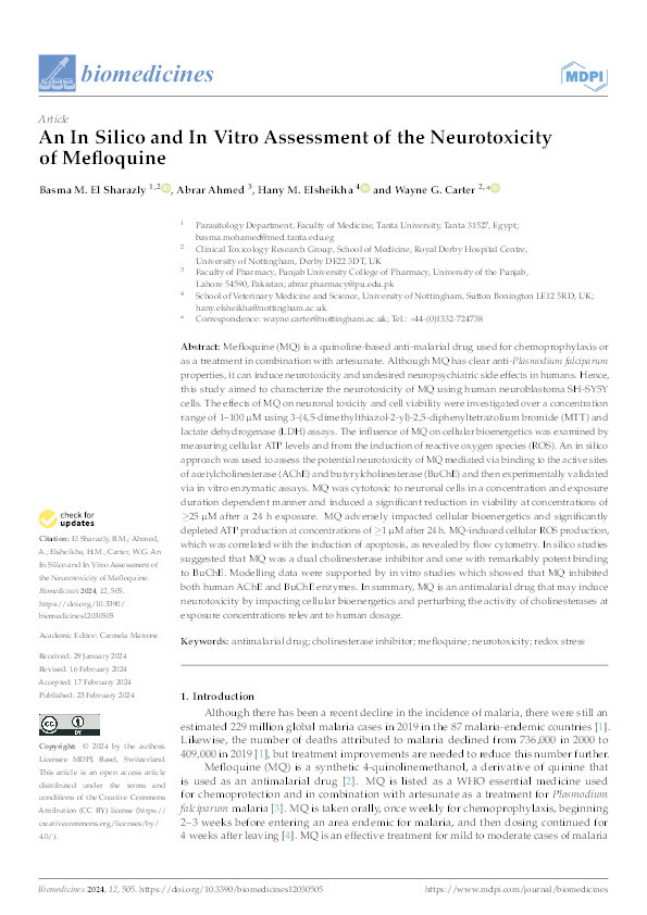 An in silico and in vitro assessment of the neurotoxicity of mefloquine Thumbnail