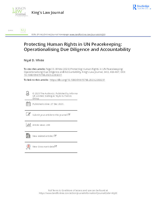 Protecting Human Rights in UN Peacekeeping: Operationalising Due Diligence and Accountability Thumbnail