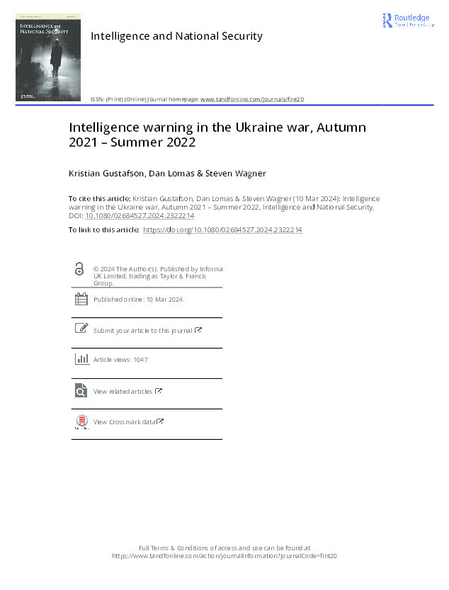 Intelligence warning in the Ukraine war, Autumn 2021–Summer 2022 Thumbnail
