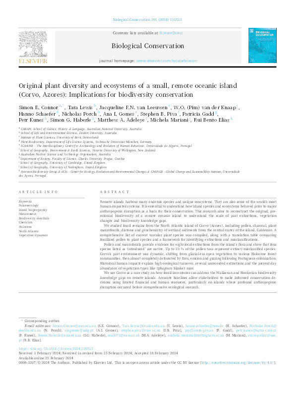 Original plant diversity and ecosystems of a small, remote oceanic island (Corvo, Azores): Implications for biodiversity conservation Thumbnail