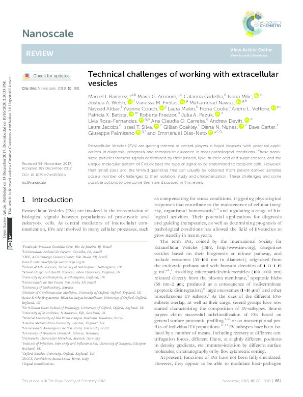 Technical challenges of working with extracellular vesicles Thumbnail