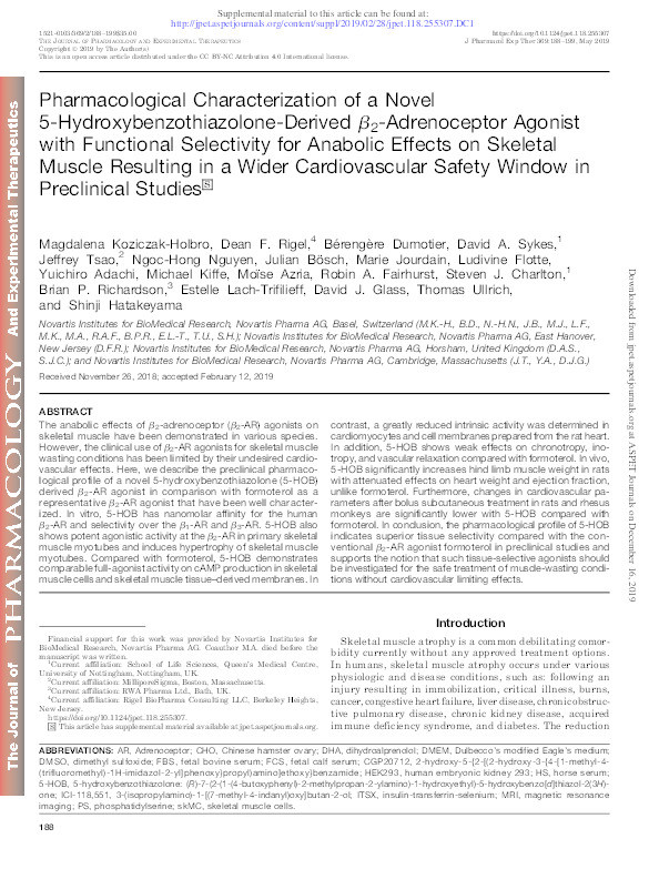 Pharmacological characterization of a novel 5-hydroxybenzothiazolone-derived b2-adrenoceptor agonist with functional selectivity for anabolic effects on skeletal muscle resulting in a wider cardiovascular safety window in preclinical studies Thumbnail