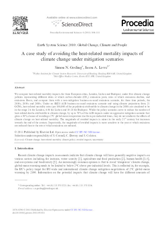 A case study of avoiding the heat-related mortality impacts of climate change under mitigation scenarios Thumbnail