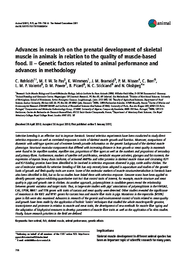 Advances in research on the prenatal development of skeletal muscle in animals in relation to the quality of muscle-based food. II - Genetic factors related to animal performance and advances in methodology Thumbnail