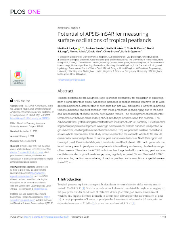 Potential of APSIS-InSAR for measuring surface oscillations of tropical peatlands Thumbnail