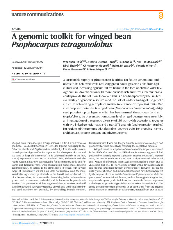 A genomic toolkit for winged bean Psophocarpus tetragonolobus Thumbnail