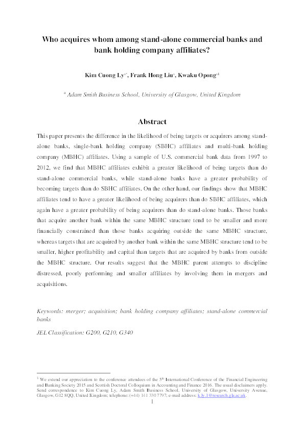 Who acquires whom among stand-alone commercial banks and bank holding company affiliates? Thumbnail