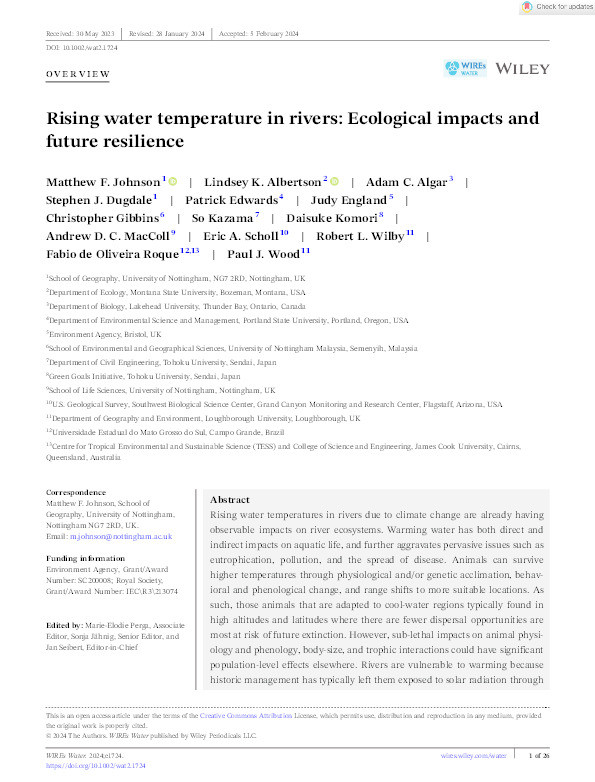 Rising water temperature in rivers: Ecological impacts and future resilience Thumbnail