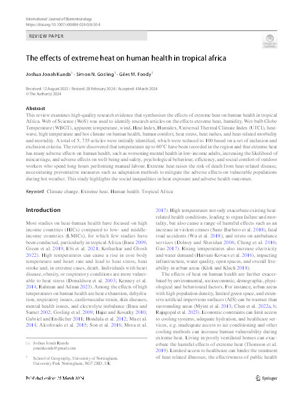 The effects of extreme heat on human health in tropical Africa Thumbnail