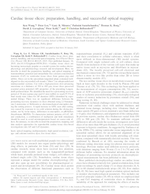 Cardiac tissue slices: Preparation, handling, and successful optical mapping Thumbnail