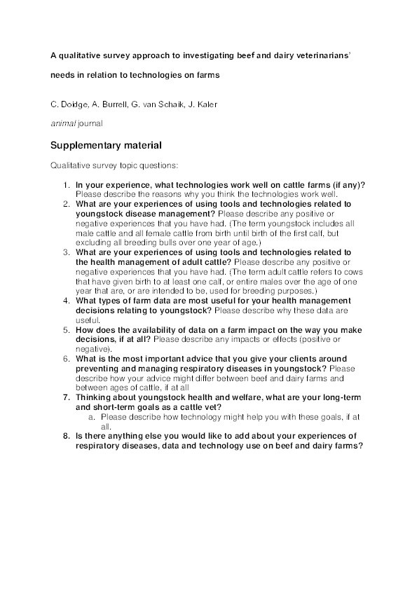 A qualitative survey approach to investigating beef and dairy veterinarians’ needs in relation to technologies on farms Thumbnail