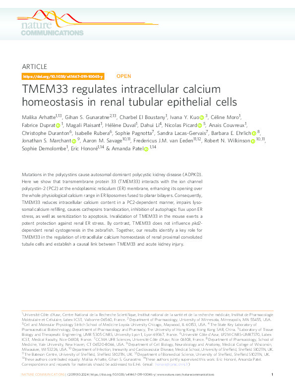 TMEM33 regulates intracellular calcium homeostasis in renal tubular epithelial cells Thumbnail