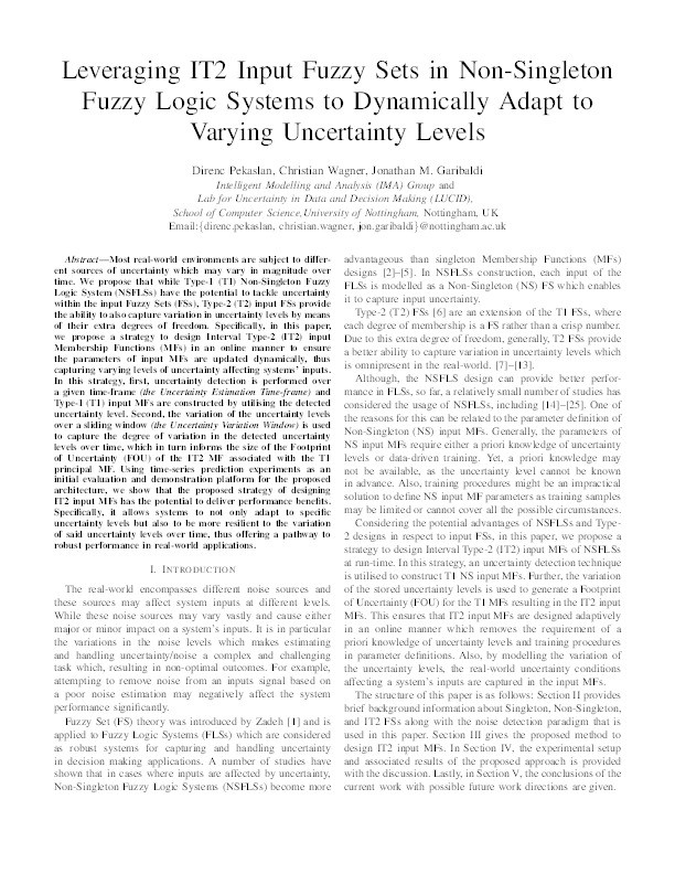 Leveraging IT2 Input Fuzzy Sets in Non-Singleton Fuzzy Logic Systems to Dynamically Adapt to Varying Uncertainty Levels Thumbnail