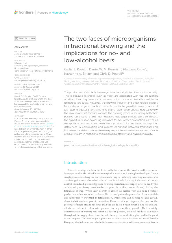 The two faces of microorganisms in traditional brewing and the implications for no- and low-alcohol beers Thumbnail