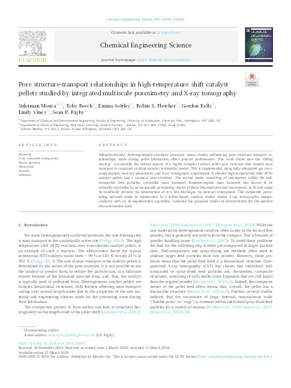 Pore structure-transport relationships in high-temperature shift catalyst pellets studied by integrated multiscale porosimetry and X-ray tomography Thumbnail