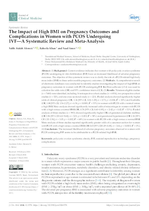 The Impact of High BMI on Pregnancy Outcomes and Complications in Women with PCOS Undergoing IVF - A Systematic Review and Meta-Analysis Thumbnail