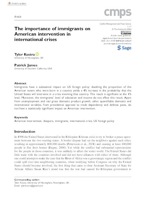 The importance of immigrants on American intervention in international crises Thumbnail