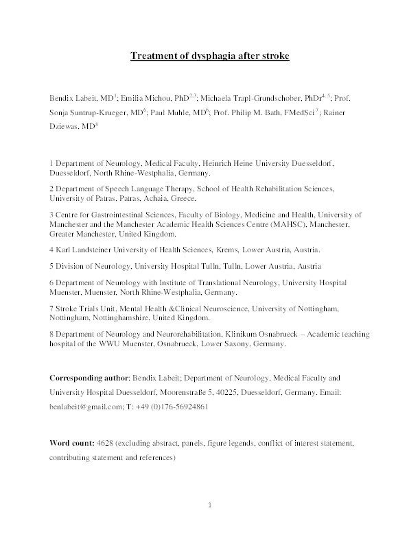 Dysphagia after stroke: research advances in treatment interventions Thumbnail