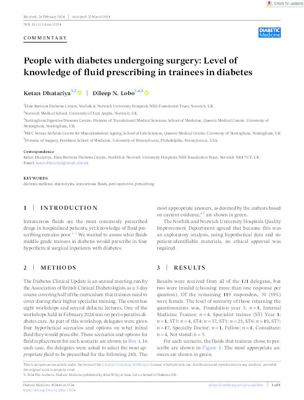 People with diabetes undergoing surgery: Level of knowledge of fluid prescribing in trainees in diabetes Thumbnail
