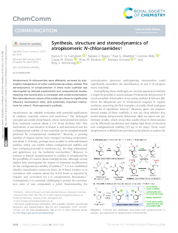 Synthesis, structure and stereodynamics of atropisomeric N-chloroamides Thumbnail