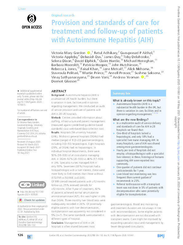 Provision and standards of care for treatment and follow-up of patients with Autoimmune Hepatitis (AIH) Thumbnail