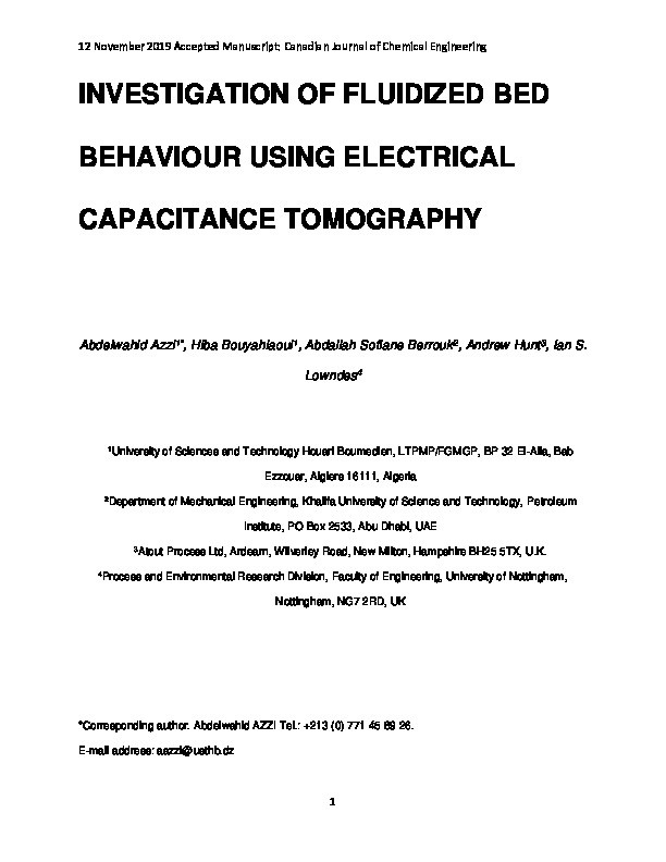 Investigation of fluidized bed behaviour using electrical capacitance tomography Thumbnail