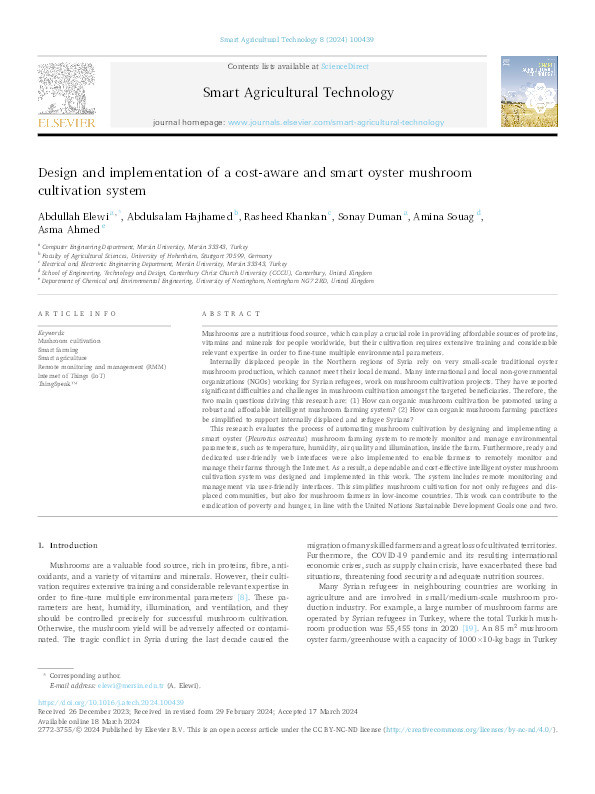 Design and implementation of a cost-aware and smart oyster mushroom cultivation system Thumbnail