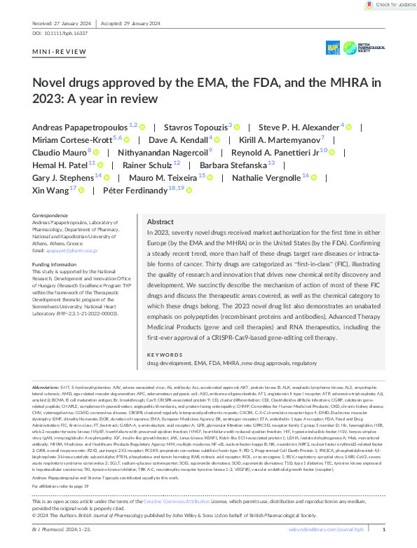 Novel drugs approved by the EMA, the FDA, and the MHRA in 2023: A year in review Thumbnail