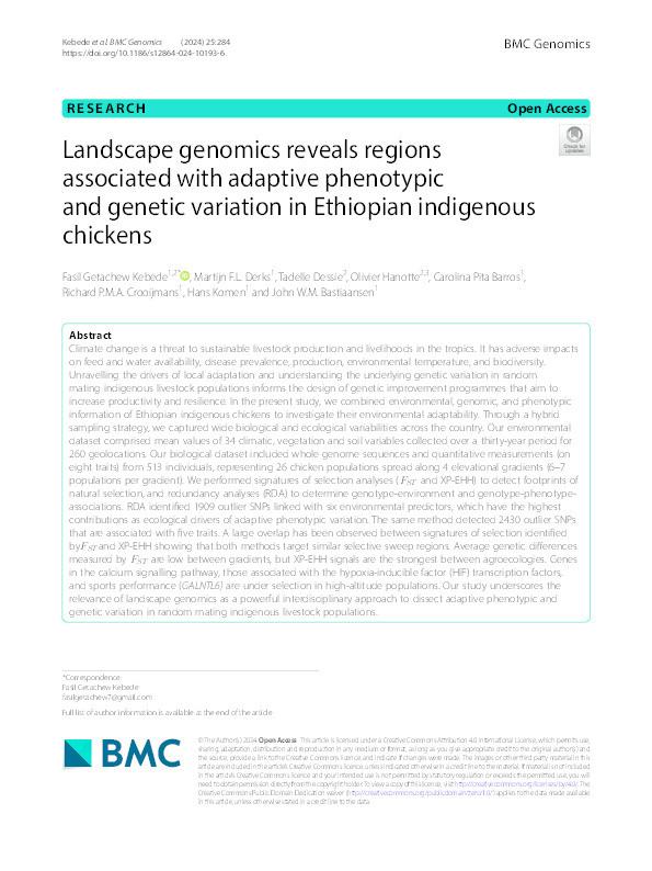 Landscape genomics reveals regions associated with adaptive phenotypic and genetic variation in Ethiopian indigenous chickens Thumbnail