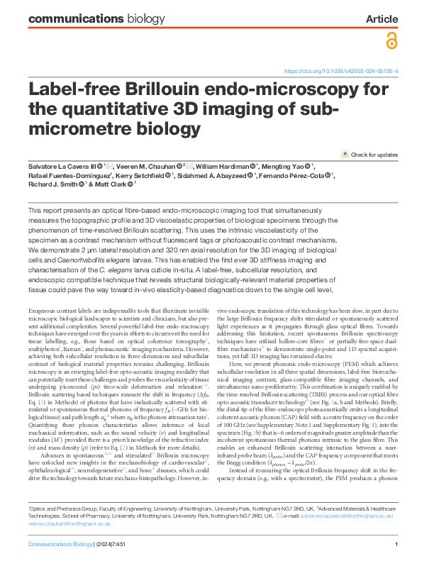 Label-free Brillouin endo-microscopy for the quantitative 3D imaging of sub-micrometre biology Thumbnail