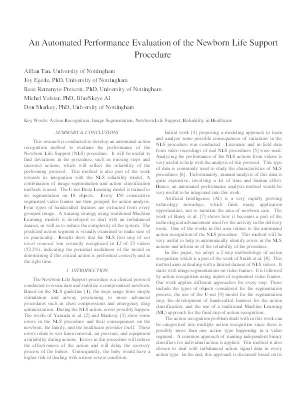 An Automated Performance Evaluation of the Newborn Life Support Procedure Thumbnail