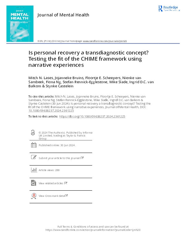 Is personal recovery a transdiagnostic concept? Testing the fit of the CHIME framework using narrative experiences Thumbnail