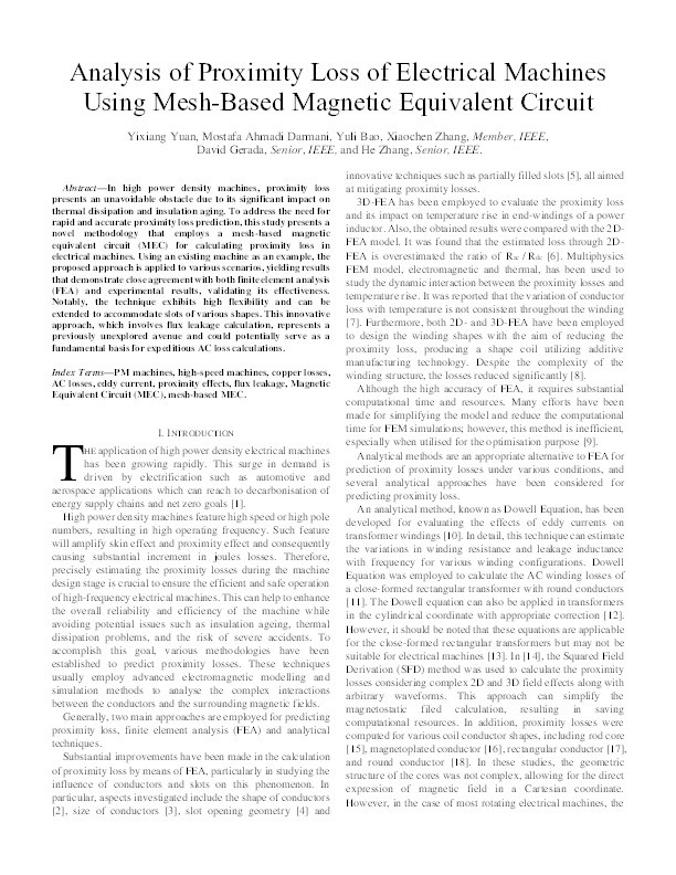 Analysis of Proximity Loss of Electrical Machines Using Mesh-Based Magnetic Equivalent Circuit Thumbnail