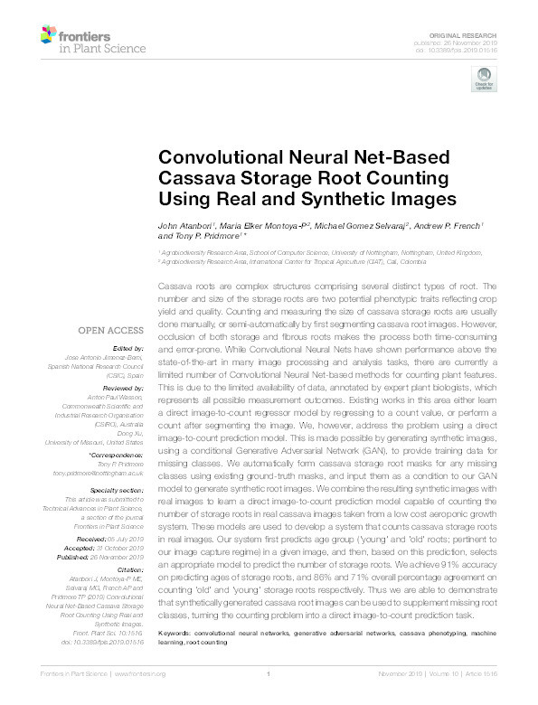 CNN-Based Cassava Storage Root Counting Using Real and Synthetic Images Thumbnail