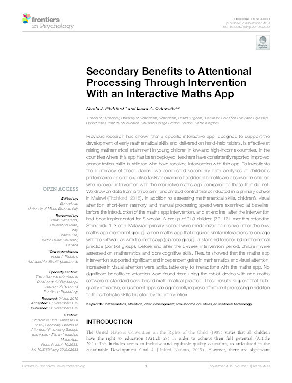 Secondary Benefits to Attentional Processing Through Intervention with an Interactive Maths App Thumbnail