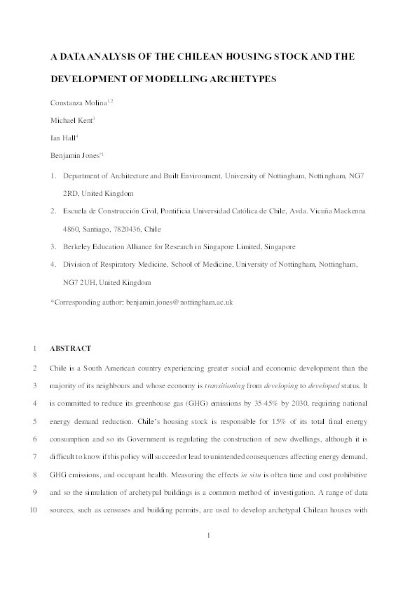 A data analysis of the Chilean housing stock and the development of modelling archetypes Thumbnail